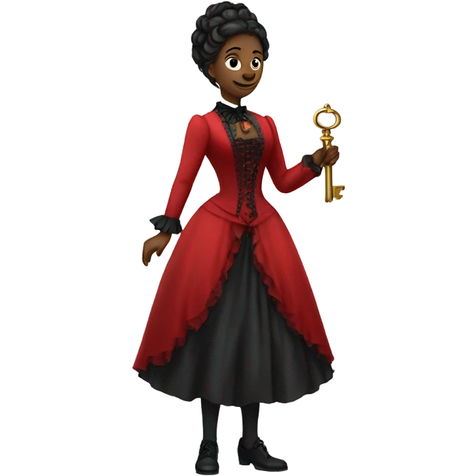galora, holding big key in red victorian dress, full body emoji