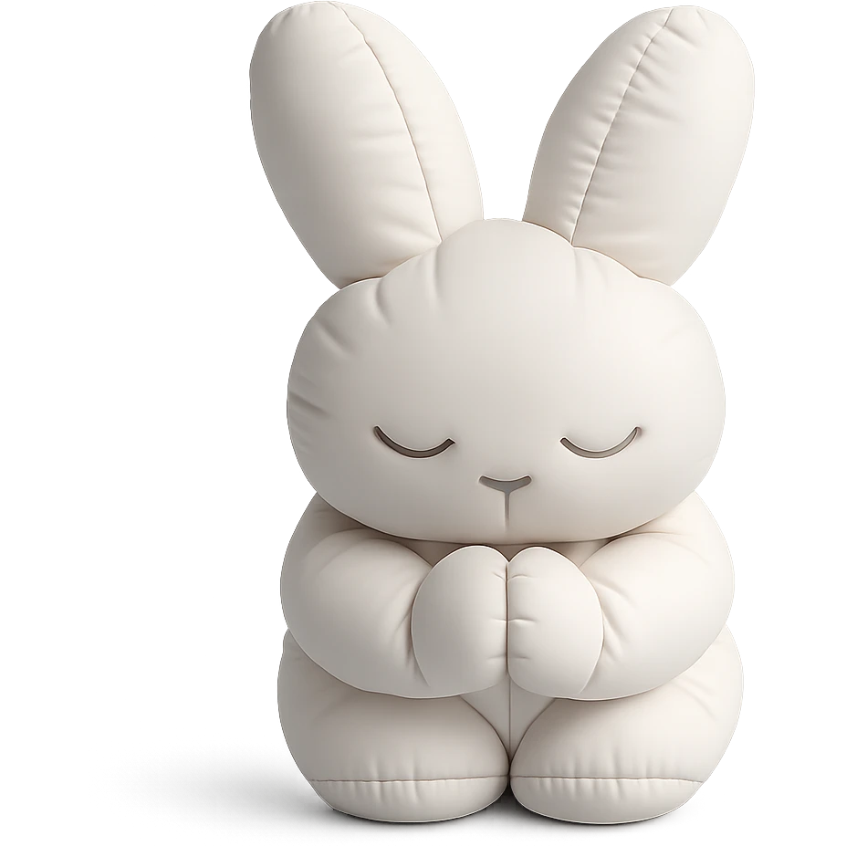 white bunny bowing politely, paws together, cushion style emoji