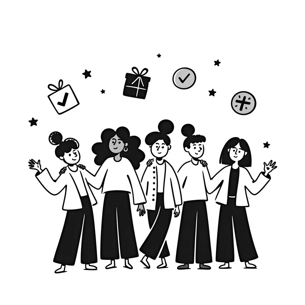 sketch of Verizon team with perk symbols, like stars and gift boxes emoji