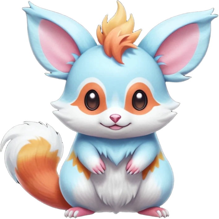  Shiny iridescent light warmly colored reddish-orange-gold-gradients neon vibrant bioluminescent colorful pastel flourishing flurry fuzzy Absol-Minccino-Furret-Zangoose-Chinchilla-Stitch-fusion-animal-Fakémon-hybrid-creature  emoji