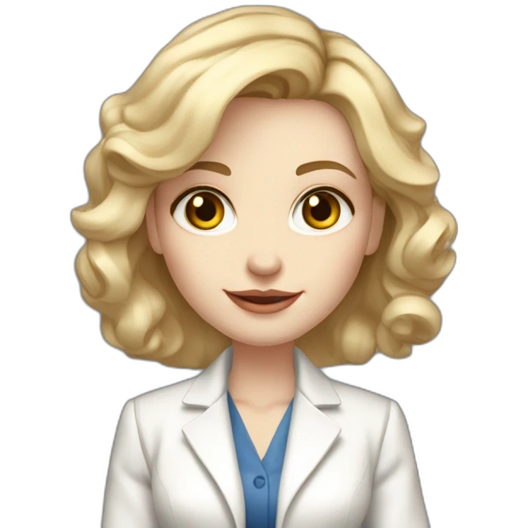pale skin woman interior designer with blonde middle length hair, blue eyes, White classical jacket, blouse, Gray skirt holding a color palette in the hands emoji