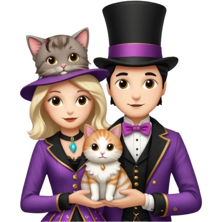magician couple and their pet cat emoji