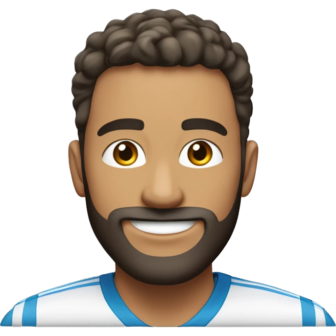 Un homme athlétique au visage rond, avec un beau sourire et une barbe courte et clairsemée, portant un uniforme formel. emoji