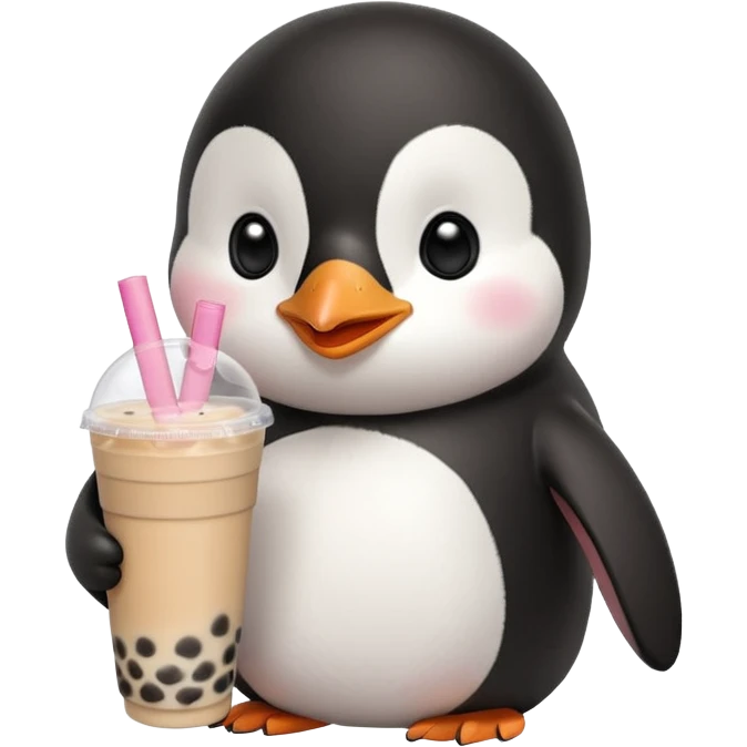 Michi pinguino bebiendo bubble tea emoji
