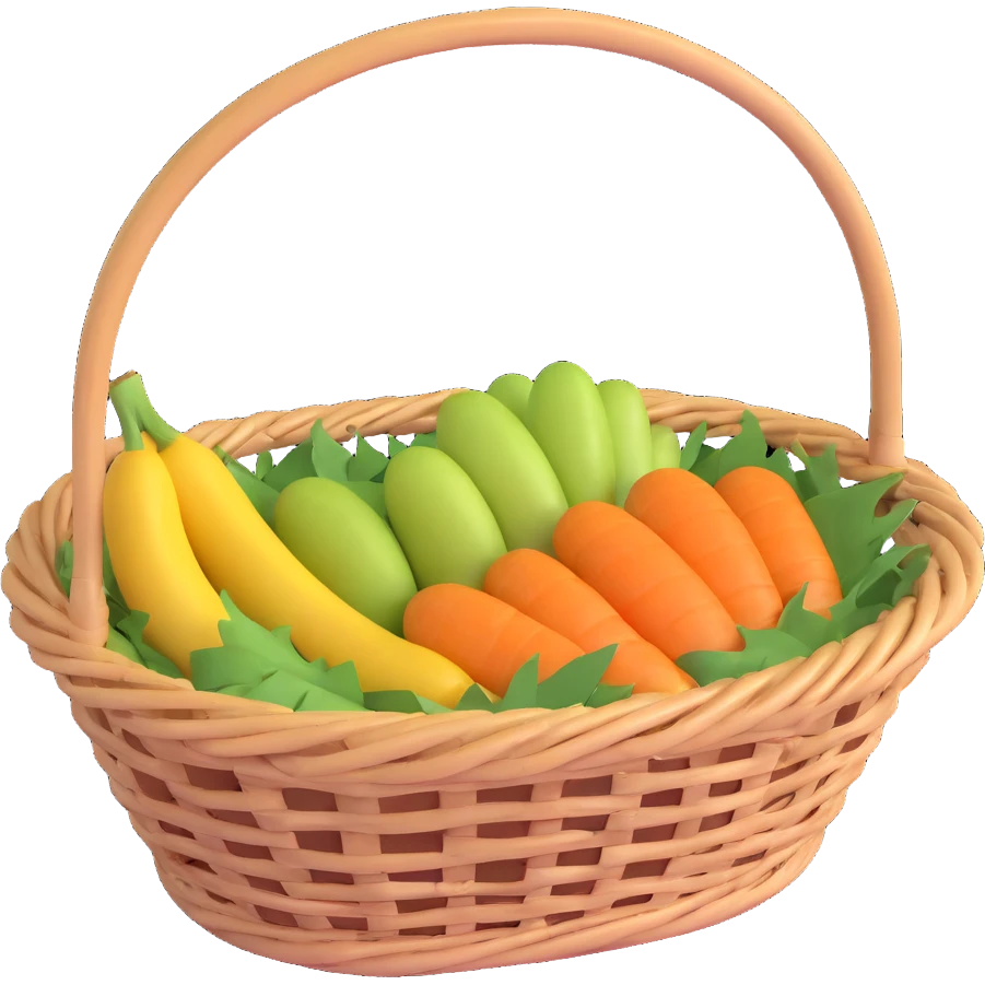 wicker basket, 3D, rustic, oval shape, frayed edges, no text emoji