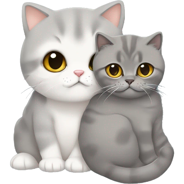 grey Scottish fold cuddling with a beige British shorthair  emoji