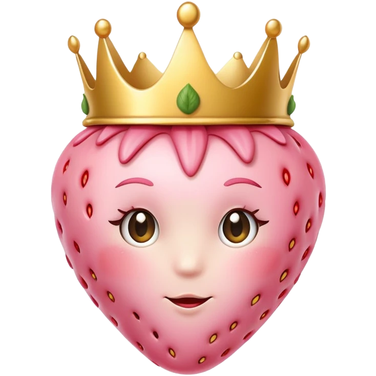 soft pink strawberry with cute face and crown emoji