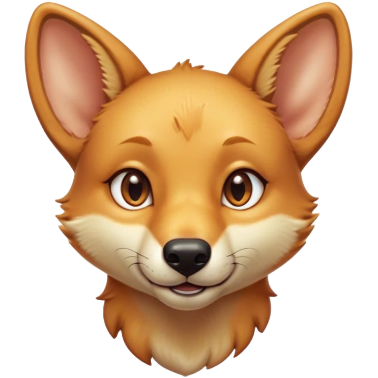 Cinematic Cute Dingo Portrait Emoji, Head tilted playfully and inquisitively, featuring a glossy sandy fur with naturally perky ears and round, sparkling amber eyes filled with curious mischief, Simplified yet irresistibly adorable features, highly detailed, glowing with a warm, friendly glow, high shine, affectionate and spirited, stylized with a touch of outback whimsy, bright and endearing, soft glowing outline, capturing the essence of a mischievous yet loving dingo, so playful it feels like it could bound out of the screen into your arms! emoji