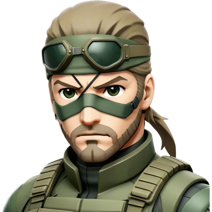 Cinematic Realistic Metal Gear Solid Snake Soldier Portrait, depicted with steely determination and tactical precision. Clad in intricately detailed combat attire in consistent muted greens, browns, and blacks, his rugged, weathered features and piercing eyes exude relentless resolve. Rendered with lifelike texture and dramatic, natural lighting, high shine, noble and stealthy, capturing the essence of a legendary soldier operating in the shadows. emoji
