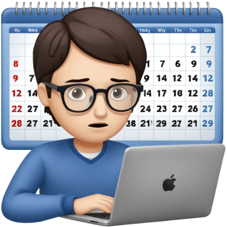 weekly calendar next to person confused should be shown in his haceadjusting it with laptop emoji