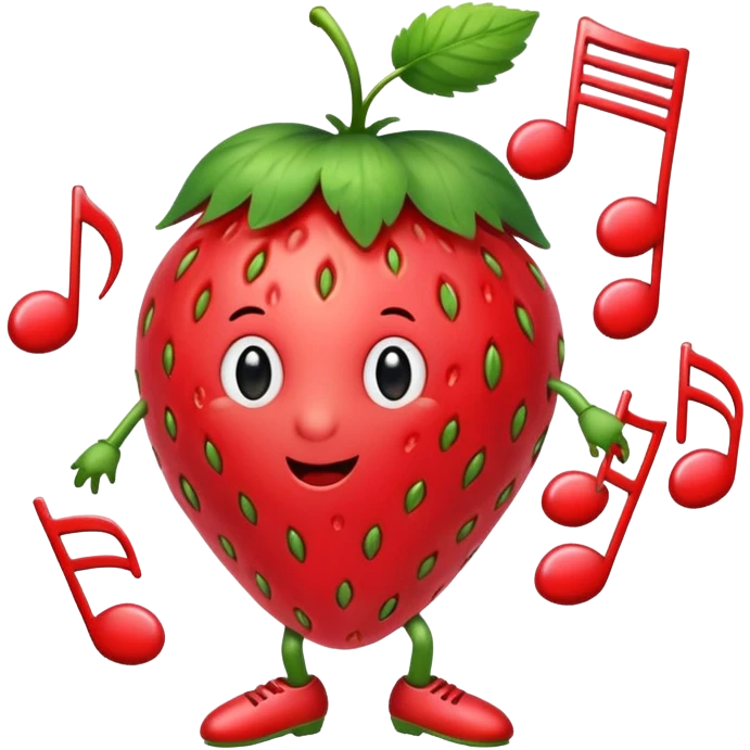 A Dancing strawberry with music notes around emoji