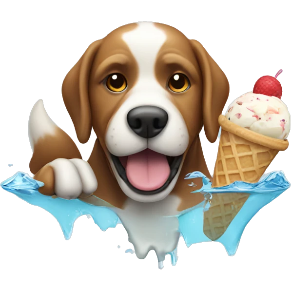 Dog swimming with ice cream emoji