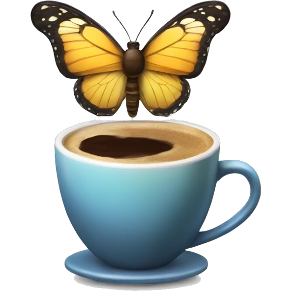 A butterfly holding a coffee emoji