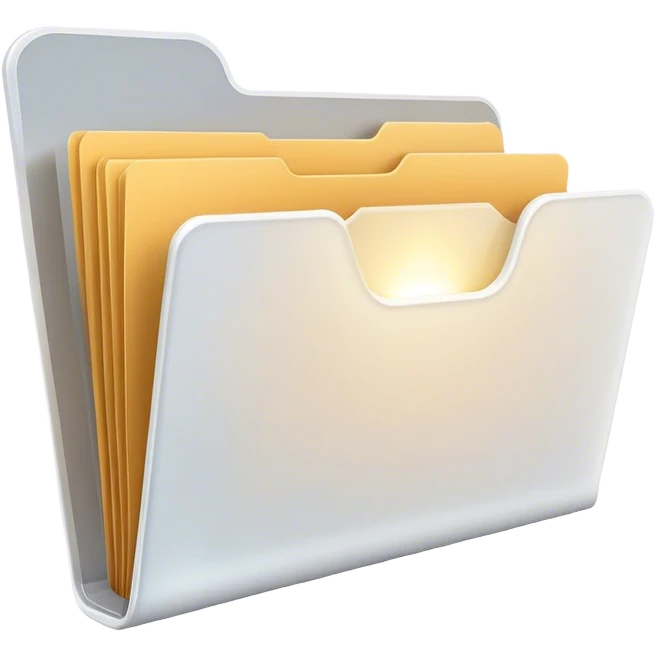 A modern, minimalist flat-style illustration of an open folder with a soft, glowing light emanating from inside.  emoji