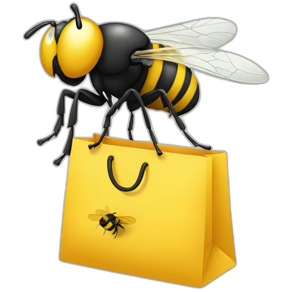 A fly on a bee with shopping bag emoji