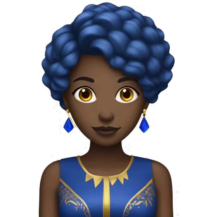 Black Girl with straight royal  blue hair with yellow gold and royal blue dress emoji
