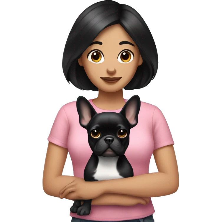 girl with black hair and a frenchie emoji