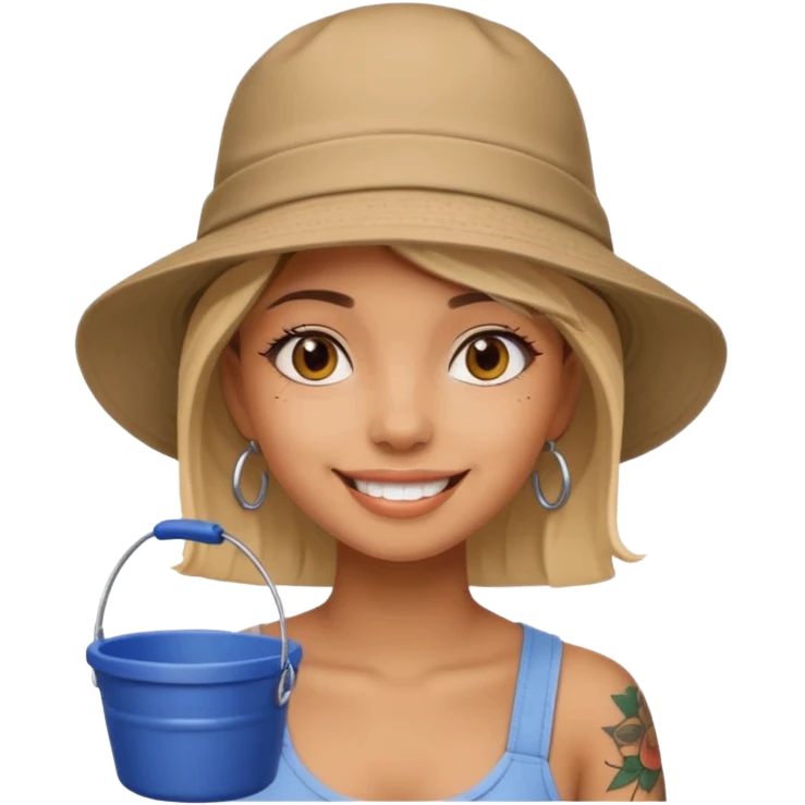 Cool girl with neck tattoo and bucket hat emoji