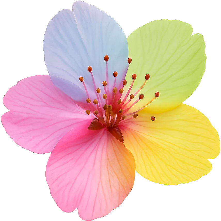 show  one rainbow cherry blossom without a stem , remove background emoji