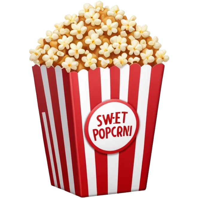 minimalist sweet popcorn emoji style, red and white popcorn box, caramel popcorn emoji