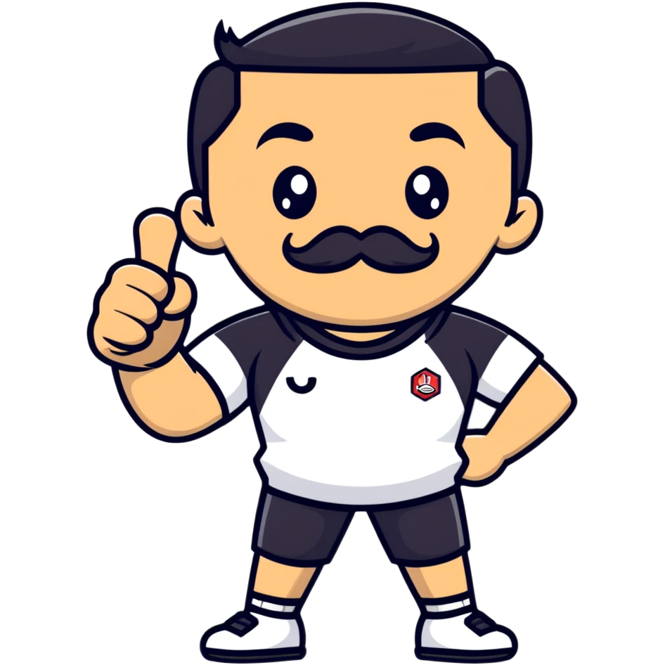 Recep İvedik in famous thumbs up pose, mustache, unibrow, wearing sportswear, exaggerated facial expression emoji