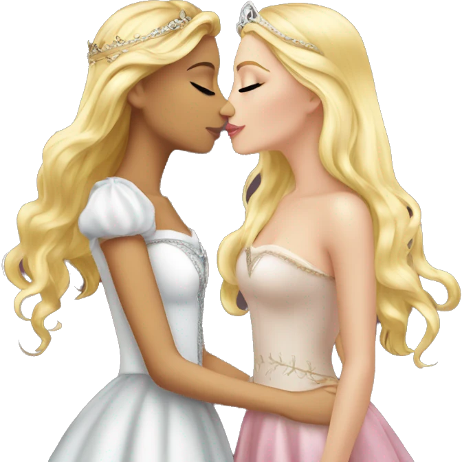 2 women princesses couple blonde deep kiss emoji