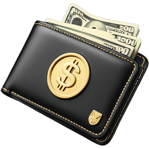 Rich emoji style black leather wallet with dollar bills, luxury money vibe, premium 3D emoji, ultra clean, high detail, no background emoji