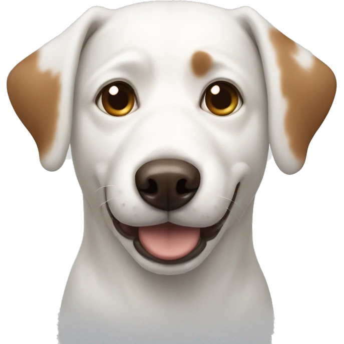 white dog with brown circles around its eyes emoji