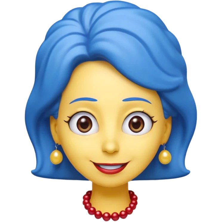 3D emoji head-only, smooth plastic, soft studio light, big round eyes, bold outline, centered, transparent bg,
Marge Simpson, yellow skin, tall blue beehive hair, red pearl necklace emoji