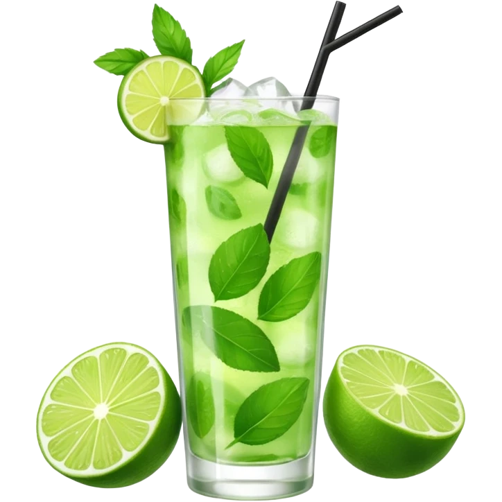 Mojito – tall glass with lime, mint leaves, and ice emoji