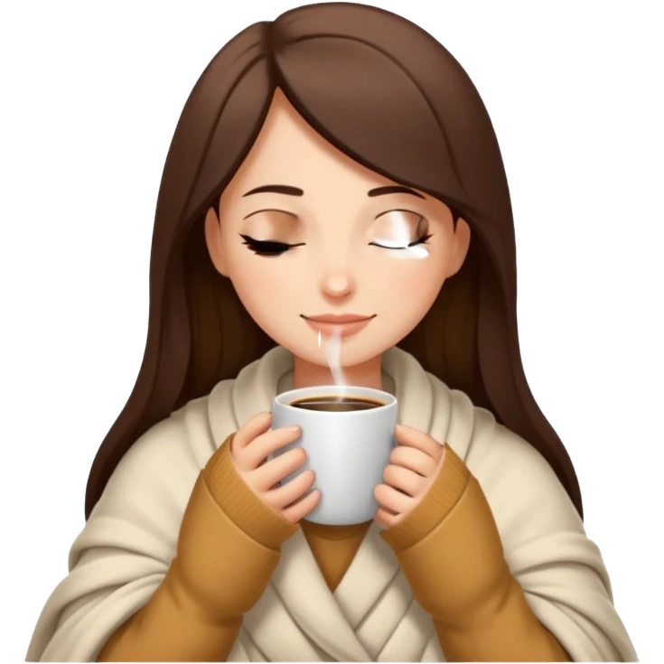 Girl inside a blanket sipping coffee eyes closed emoji