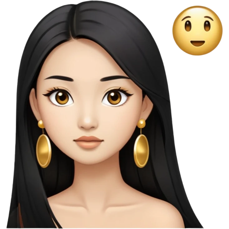 asian women with black straight long hair with light tan skin and with big round dark brown eyes with full long lashes  wears a gold earrings emoji