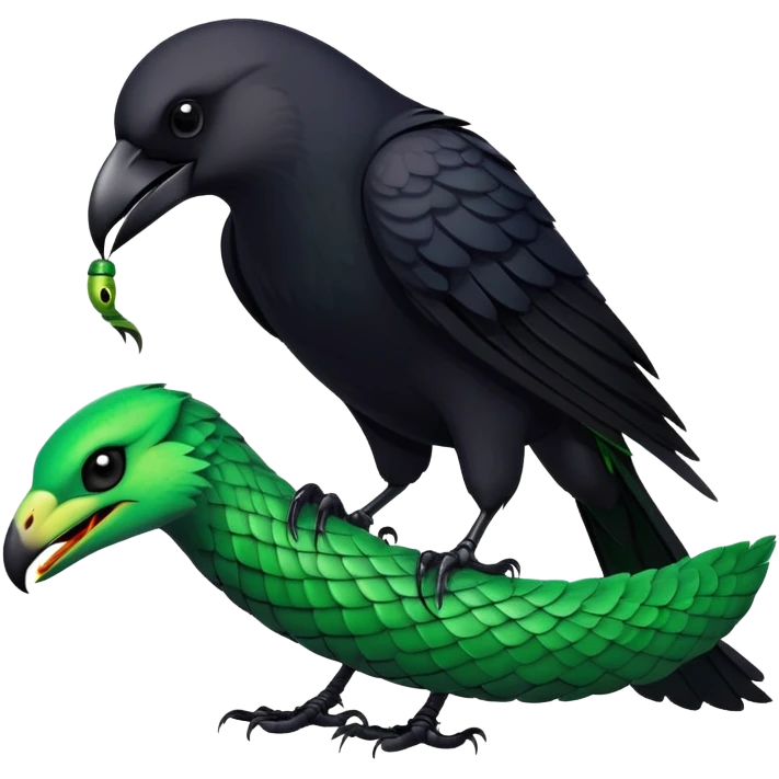 Crow holding a green snake  emoji