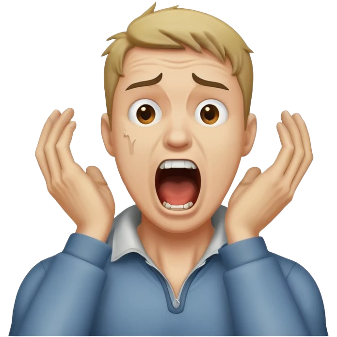 Man holding neck screaming emoji
