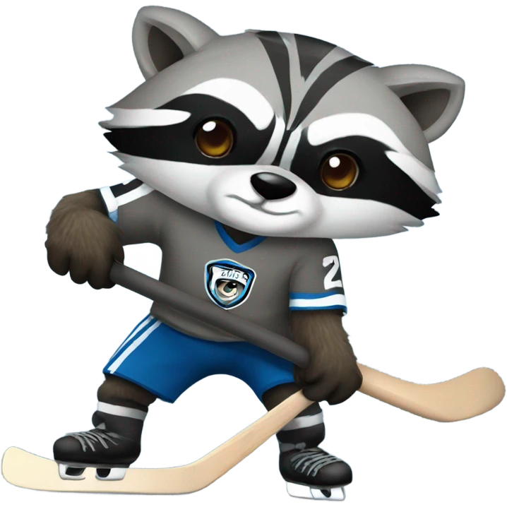 Raccoon playing hockey emoji