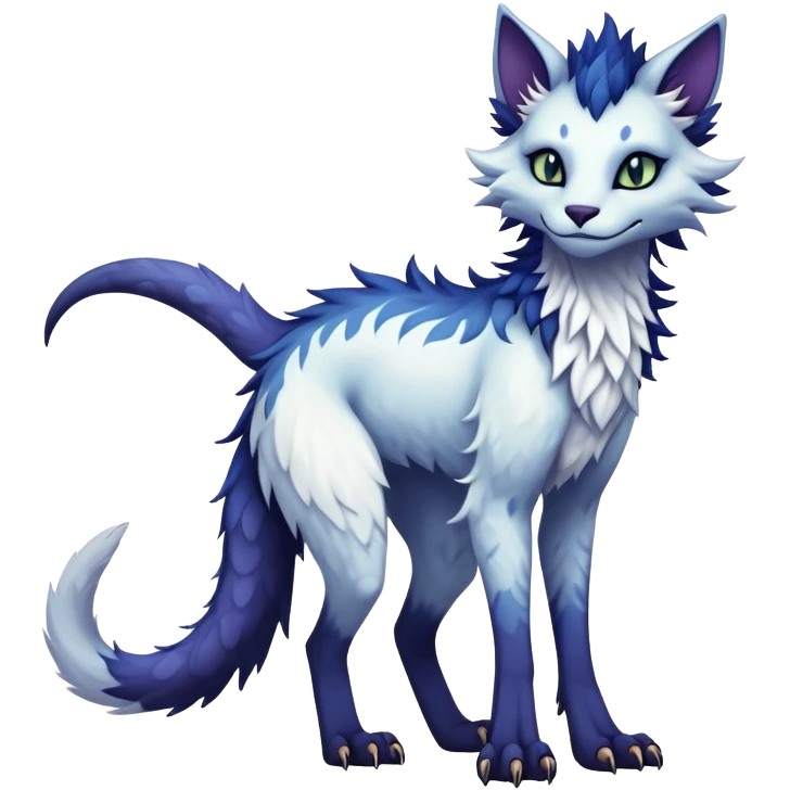 Kawaii dark edgy fantasy ethereal feline-vernid-sergal-fursona animal creature with a tufted tail full body with intricate markings  emoji