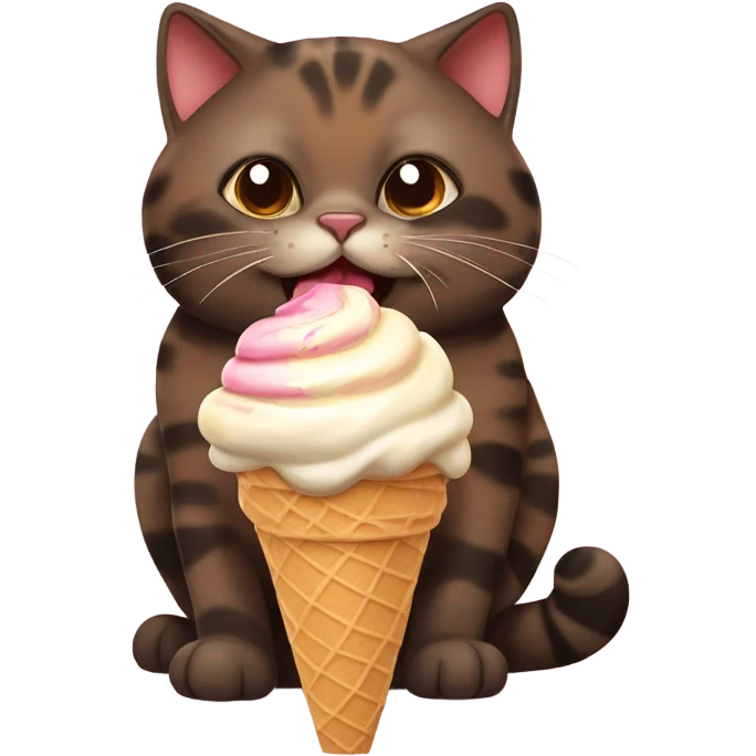 Cute fat tortoiseshell cat eating ice cream emoji