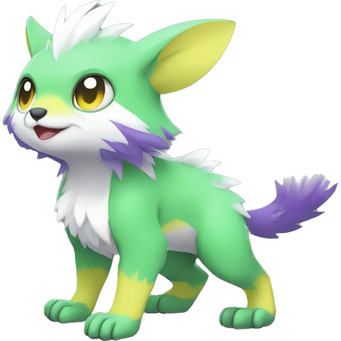 Cute cool green white yellow purple animal hybrid Fakemon full body emoji