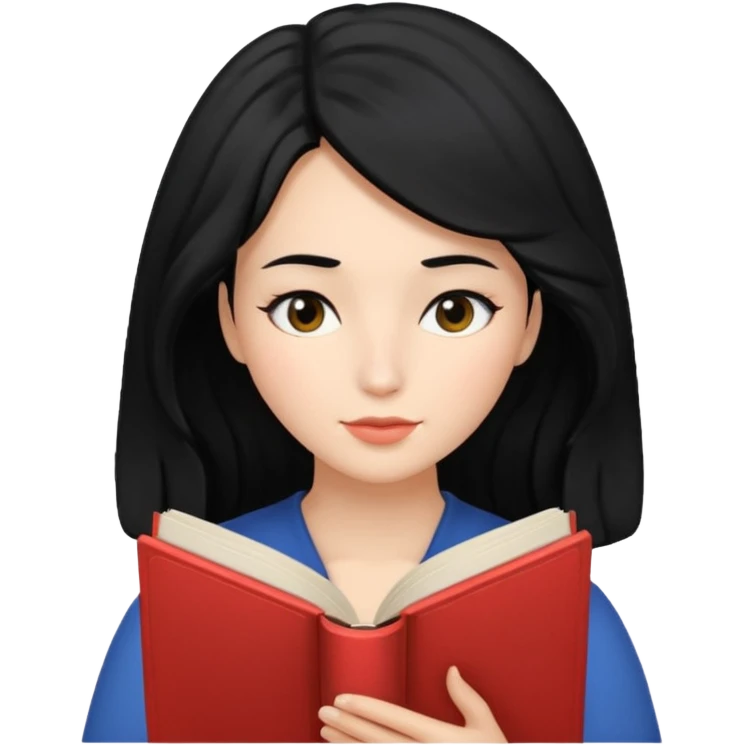 검정머리에 책읽고있는 여자. 해줘. 그리고 그 책으로 얼굴 반은 가린듯한 머리는 약간 파마 앞머리 없고 그리고 너무 무섭게 말고 책 읽는다고 얼굴 반은 가린듯한 emoji