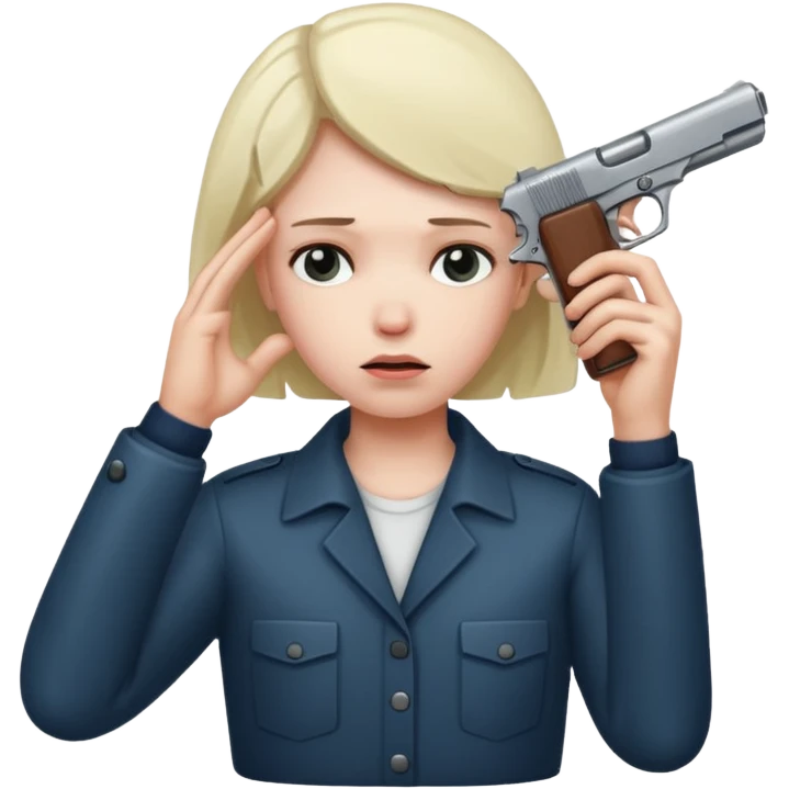 Sad face with hand gun to head  emoji