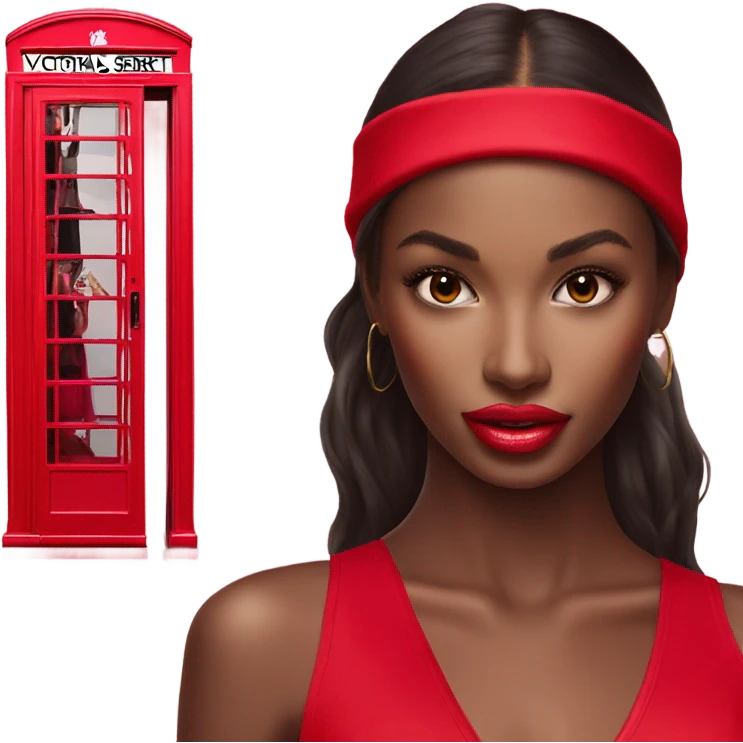 Photo of Victoria secret model posing next to a phone box emoji