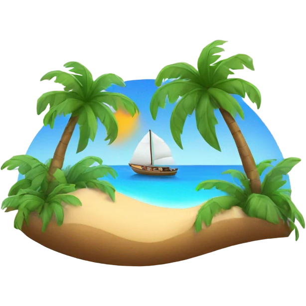 Tropical island with a boat and palm trees emoji