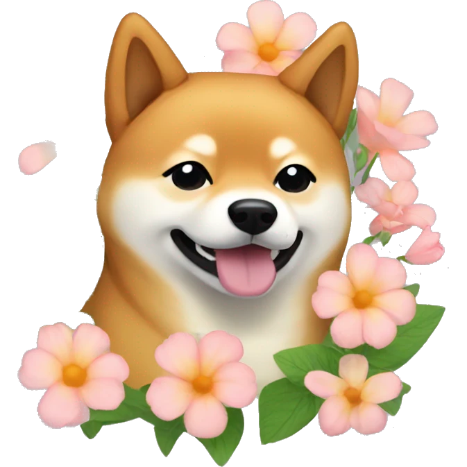 shiba inu with flowers emoji