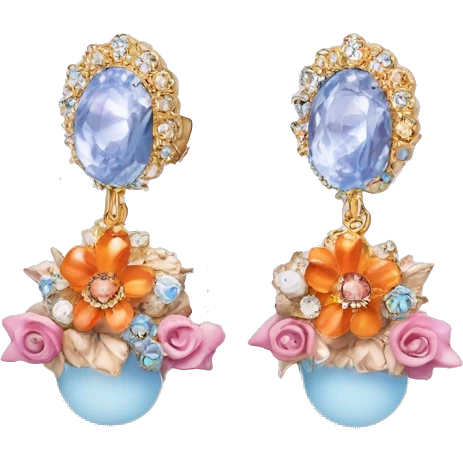 Dolce and Gabbana earrings with white and colourful lavender light blue orange pink and golden detais emoji