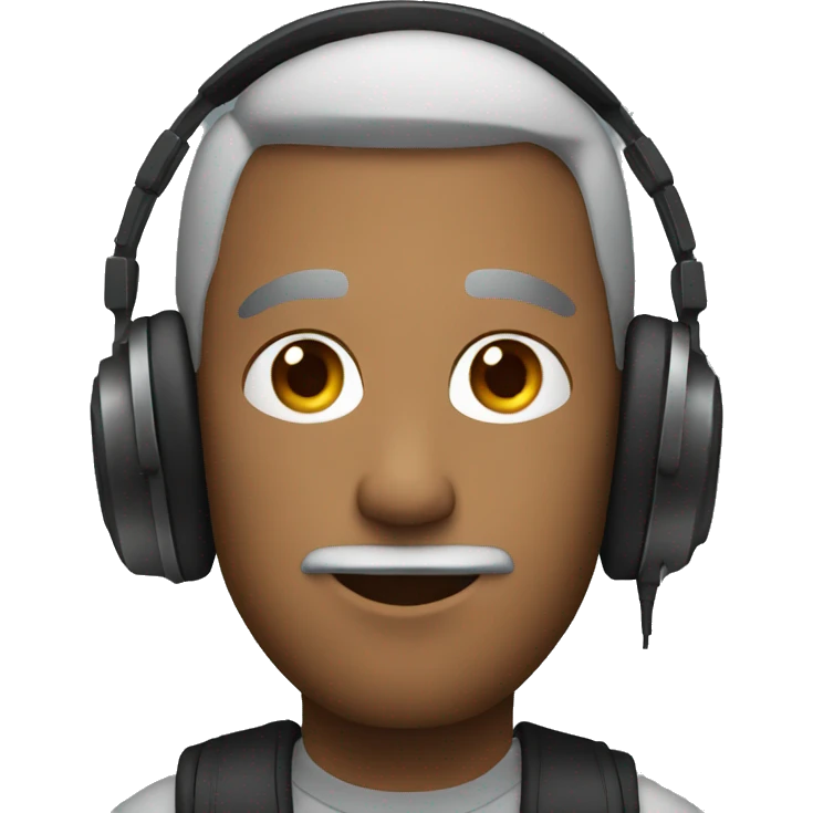 man with headphones with a cuo emoji