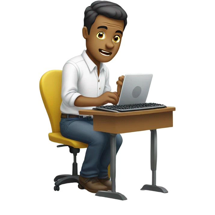 yellow skin man typing on keyboard wearing white button down shirt front view emoji