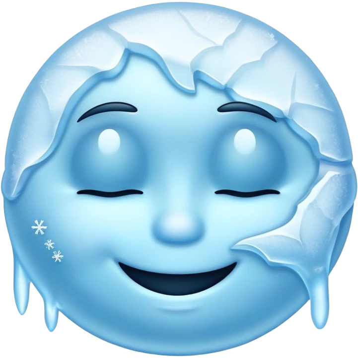 frozen smiley face sleeping, icy blue color, frosty details emoji