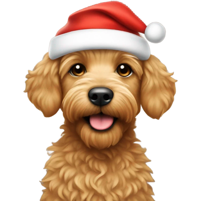 Tan mini doodle with Santa hat emoji