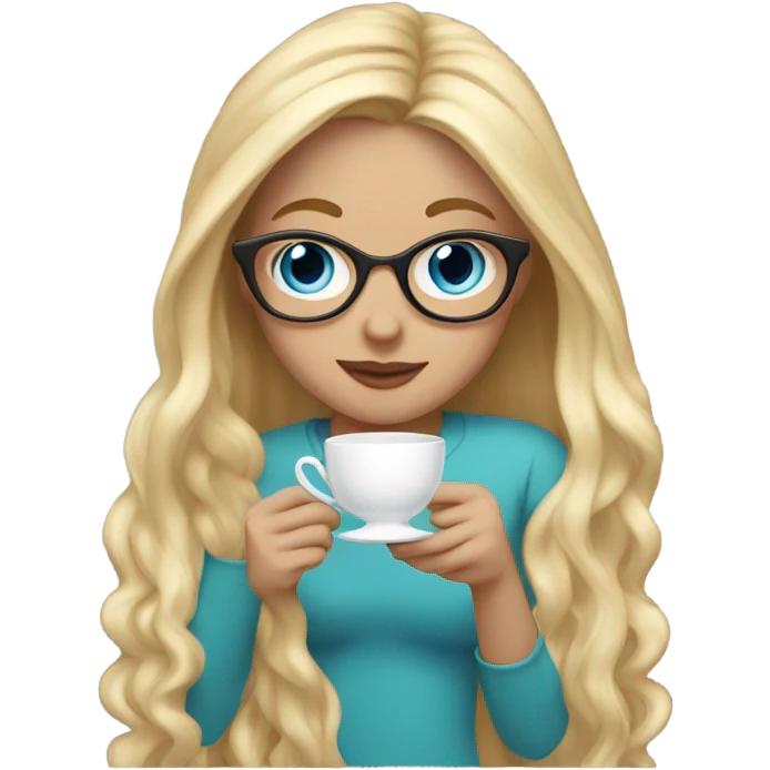 Girl with long blonde hair and blue eyes and glasses sipping tea emoji