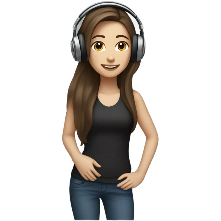 White long brunette girl listening to music emoji